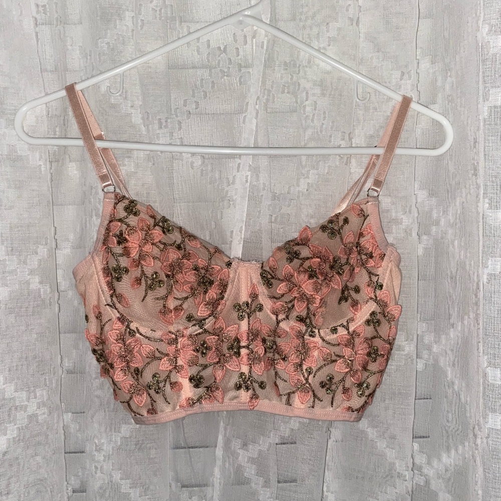 SHEIN Pink Floral Lingerie Corset Crop Top